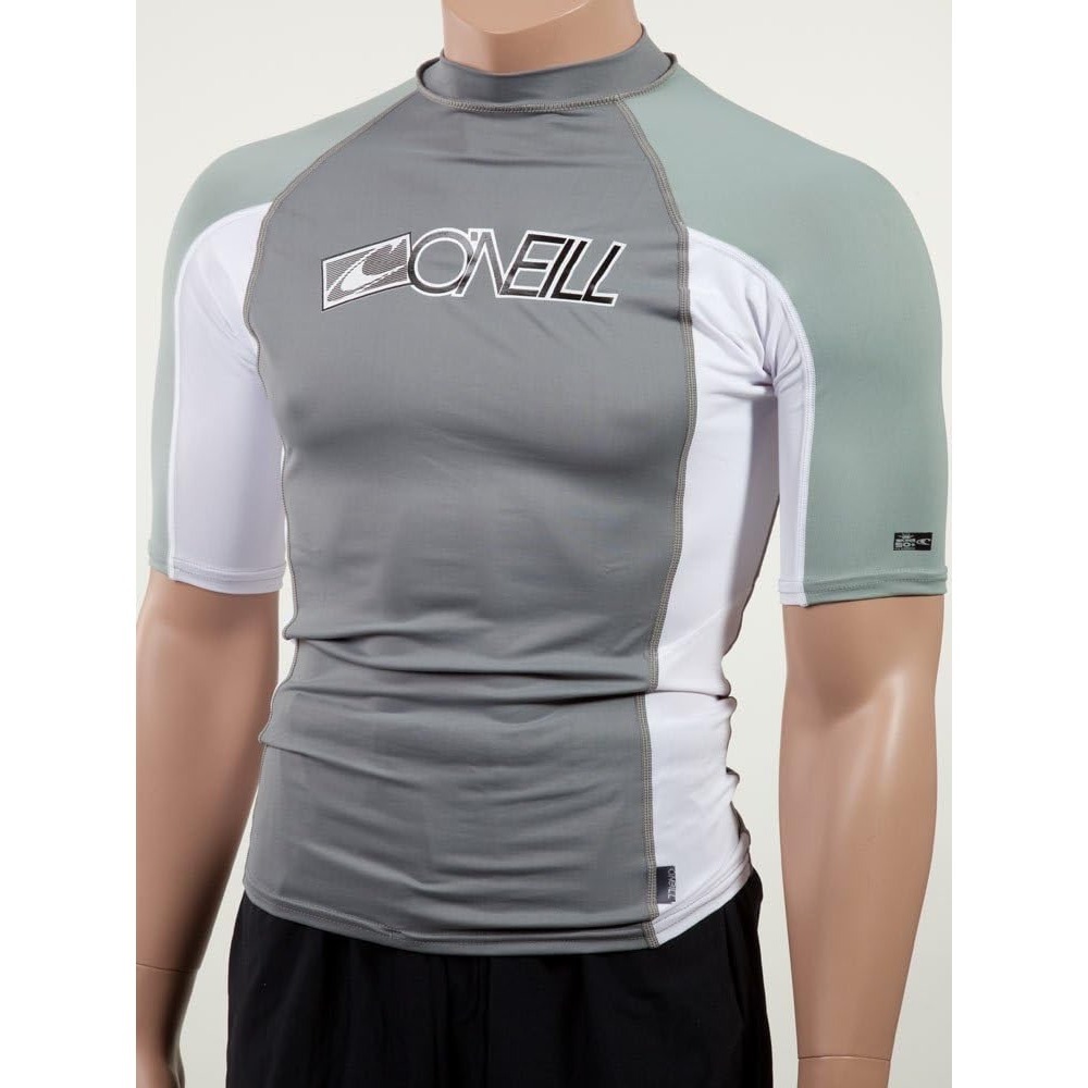 O'Neill Grey Rash Guard Swim Shirt Mens Large UPF 50+ Short Sleeve